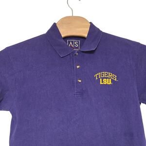 Vintage LSU Tigers Polo Shirt Men Medium Purple Embroidered Spell Out College